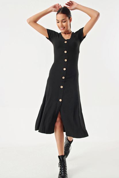 Black Button Front Corduroy Dress