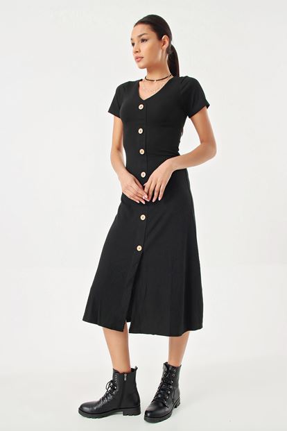 Black Button Front Corduroy Dress