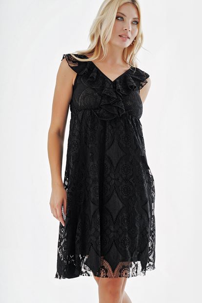 Black Guipure Design Short Dress