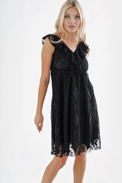 Black Guipure Design Short Dress