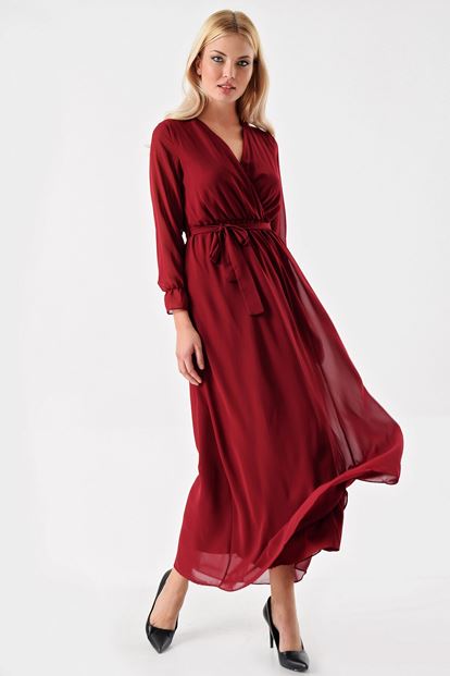 Bordeaux Chiffon Midi Dress Length