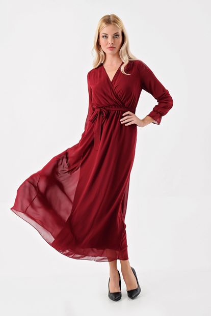 Bordeaux Chiffon Midi Dress Length