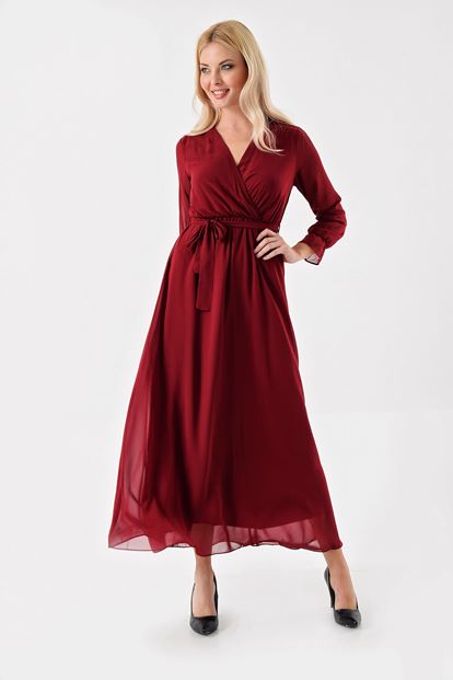 Bordeaux Chiffon Midi Dress Length