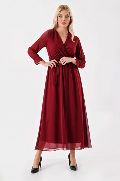 Bordeaux Chiffon Midi Dress Length