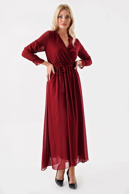 Bordeaux Chiffon Midi Dress Length