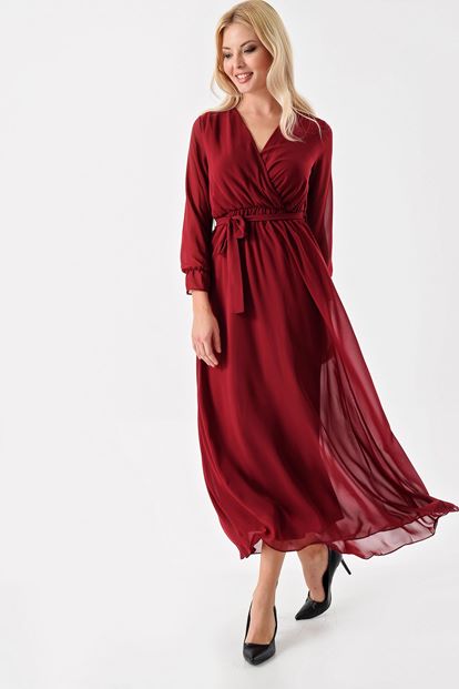 Bordeaux Chiffon Midi Dress Length