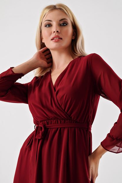 Bordeaux Chiffon Midi Dress Length