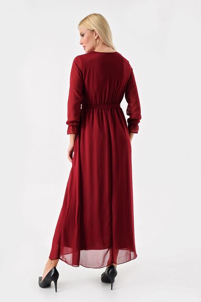 Bordeaux Chiffon Midi Dress Length