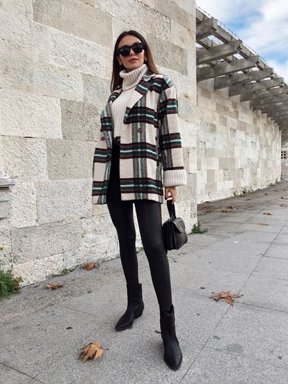 Beige Plaid Buttoned Case Jacket