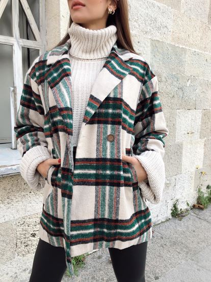 Beige Plaid Buttoned Case Jacket
