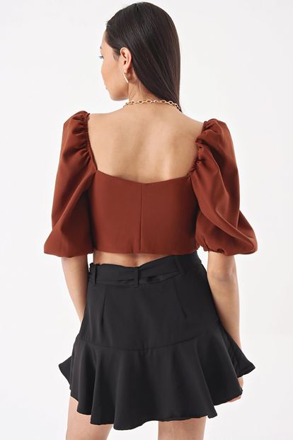 Brown ruffles Detail Bustier
