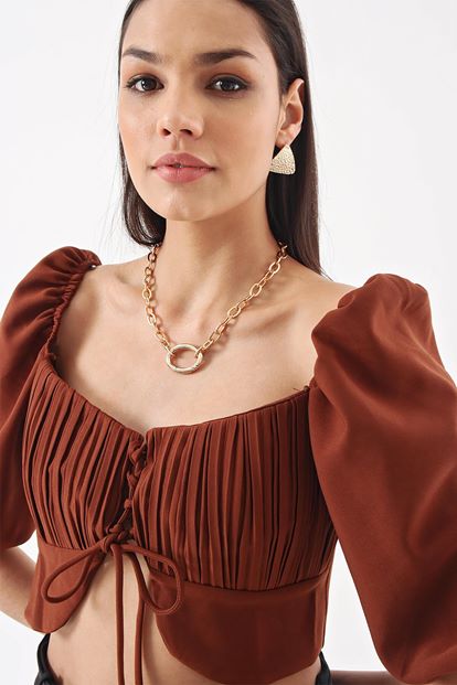 Brown ruffles Detail Bustier