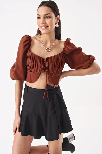 Brown ruffles Detail Bustier