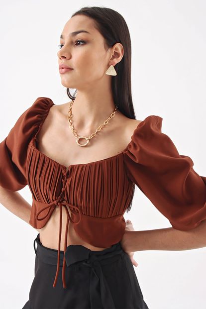 Brown ruffles Detail Bustier