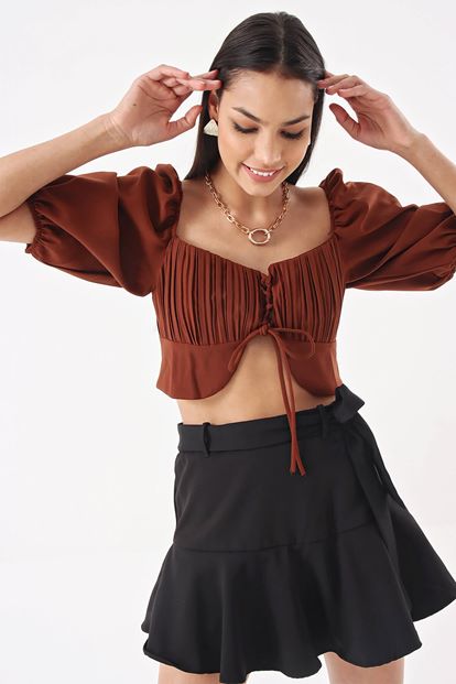 Brown ruffles Detail Bustier