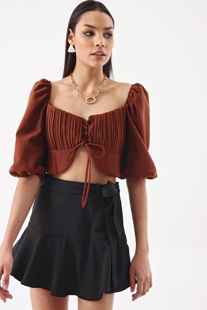 Brown ruffles Detail Bustier