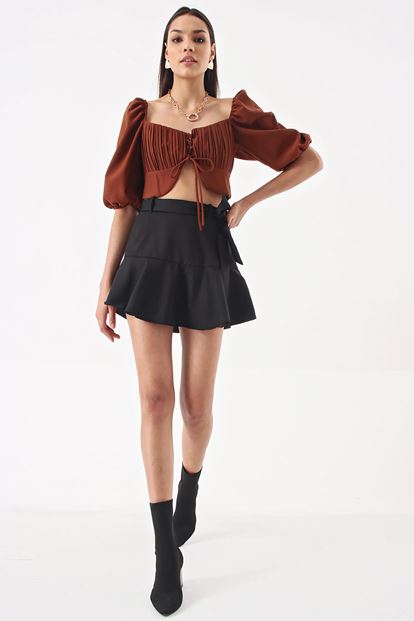 Brown ruffles Detail Bustier