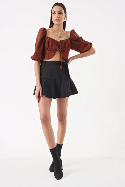 Brown ruffles Detail Bustier