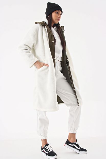 White Plush Hooded Coat