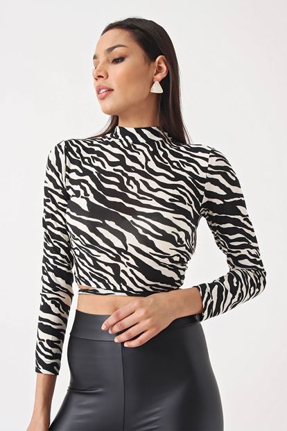 Beyaz Zebra Desen Bluz