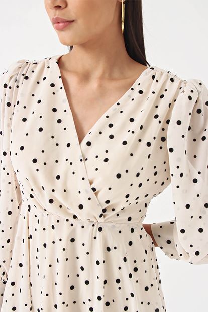 Cream polka dot chiffon dress