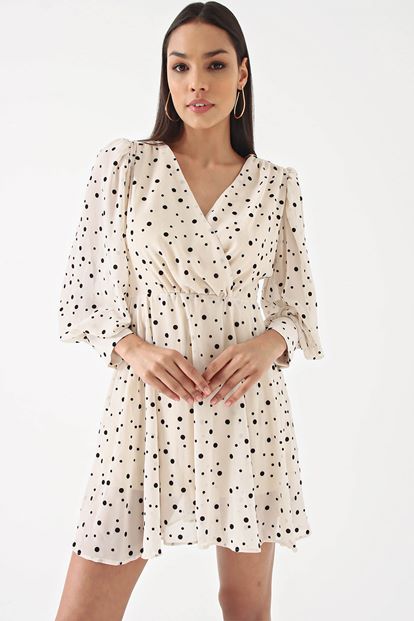 Cream polka dot chiffon dress