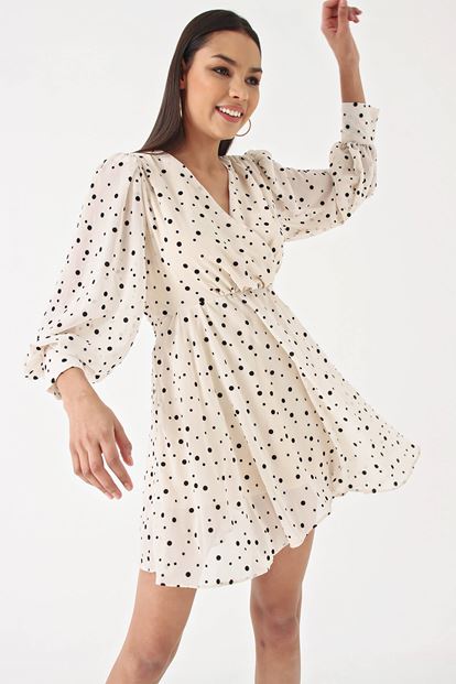 Cream polka dot chiffon dress