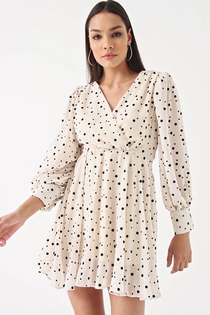 Cream polka dot chiffon dress