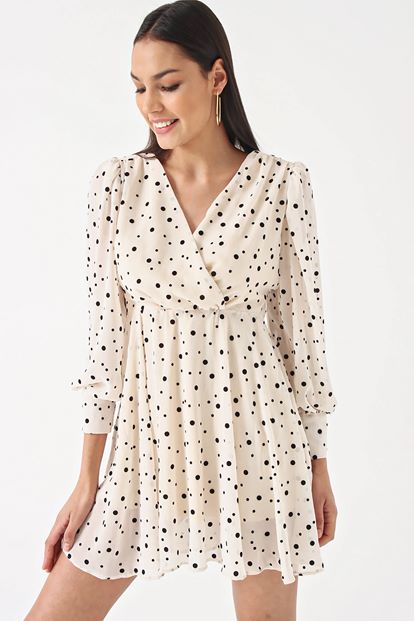 Cream polka dot chiffon dress