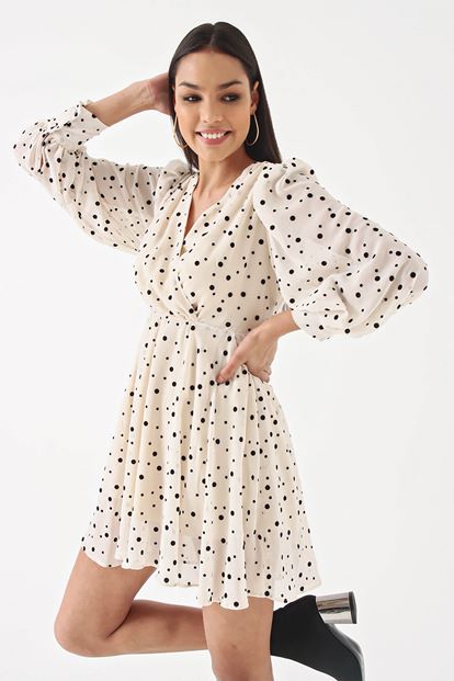 Cream polka dot chiffon dress