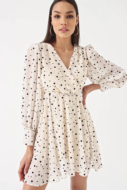 Cream polka dot chiffon dress