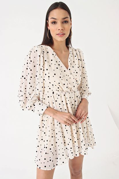 Cream polka dot chiffon dress