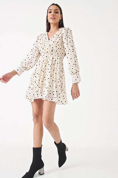 Cream polka dot chiffon dress