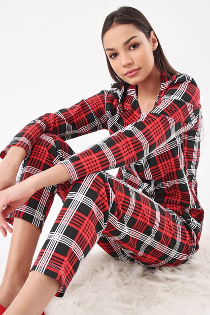 Kırmızı Ekose Pijama Takım