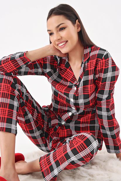 Kırmızı Ekose Pijama Takım