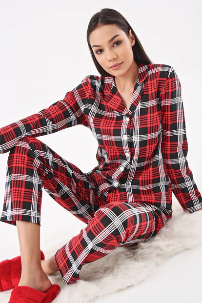 Kırmızı Ekose Pijama Takım