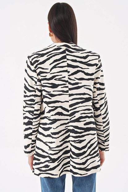 Siyah Zebra Desen Blazer Ceket