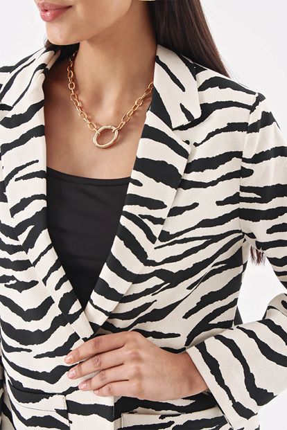 Siyah Zebra Desen Blazer Ceket