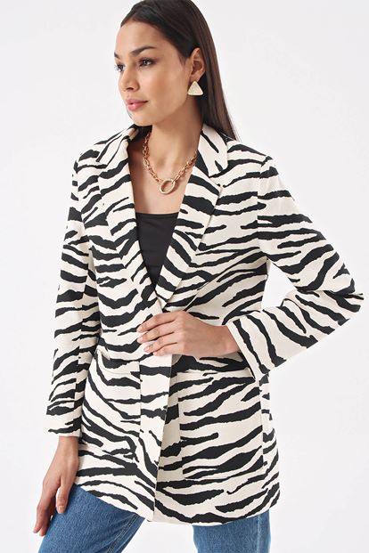 Siyah Zebra Desen Blazer Ceket