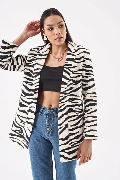 Siyah Zebra Desen Blazer Ceket