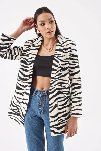 Siyah Zebra Desen Blazer Ceket