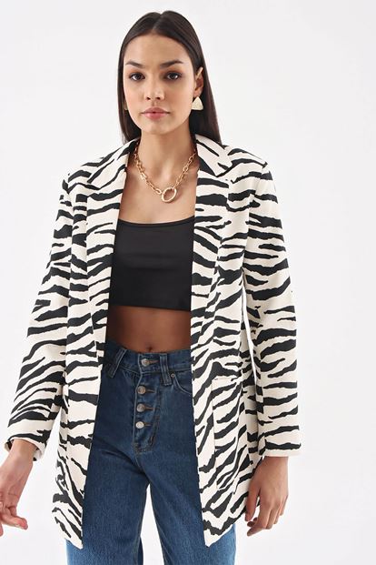 Siyah Zebra Desen Blazer Ceket