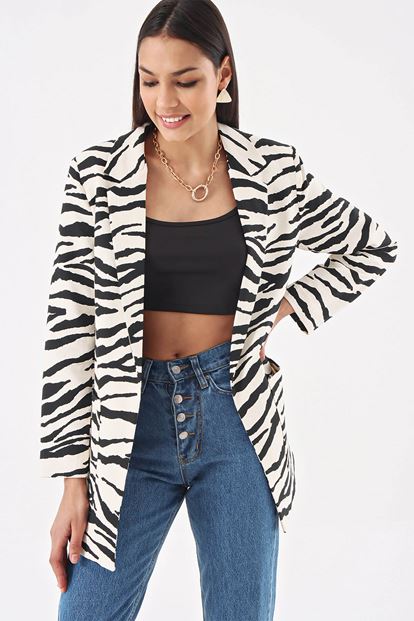 Black Zebra Pattern Blazer Jackets
