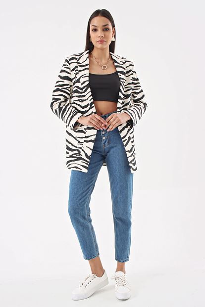 Siyah Zebra Desen Blazer Ceket