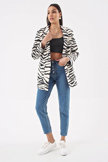 Siyah Zebra Desen Blazer Ceket