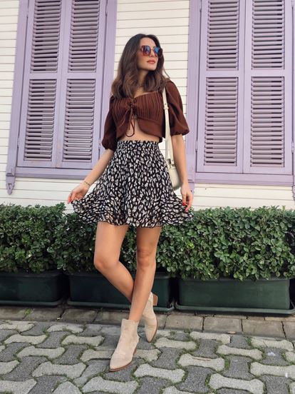 Brown ruffles Detail Bustier