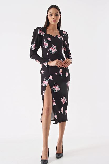 Black Floral Midi Dress Length