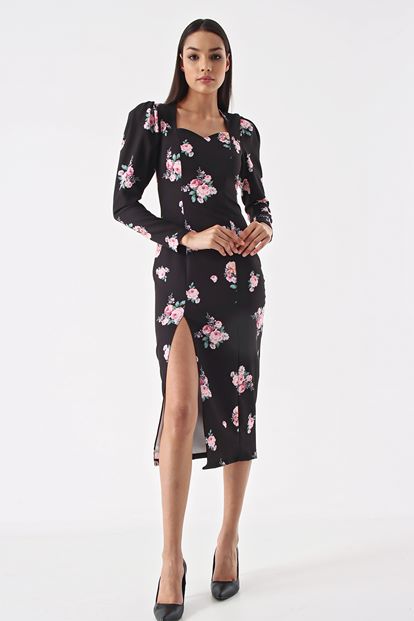 Black Floral Midi Dress Length