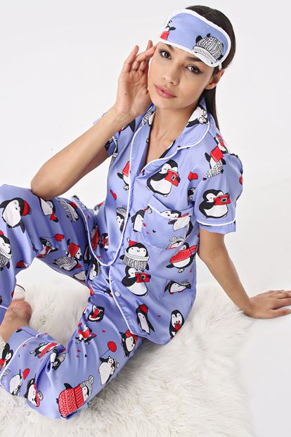 Lila Desenli 5'li Pijama Takımi