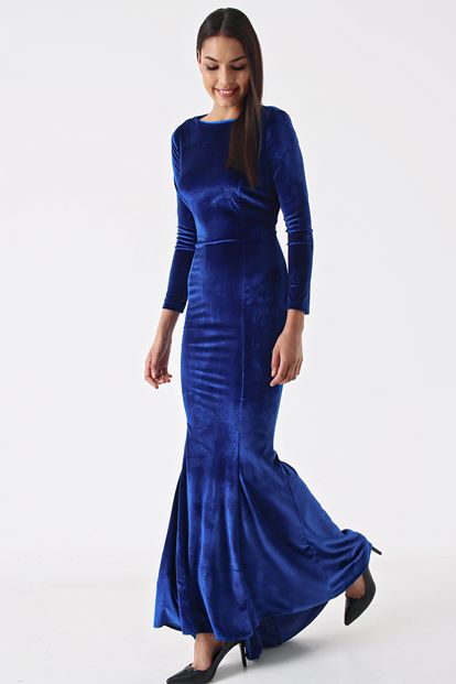 Saks back decollete velvet evening dress